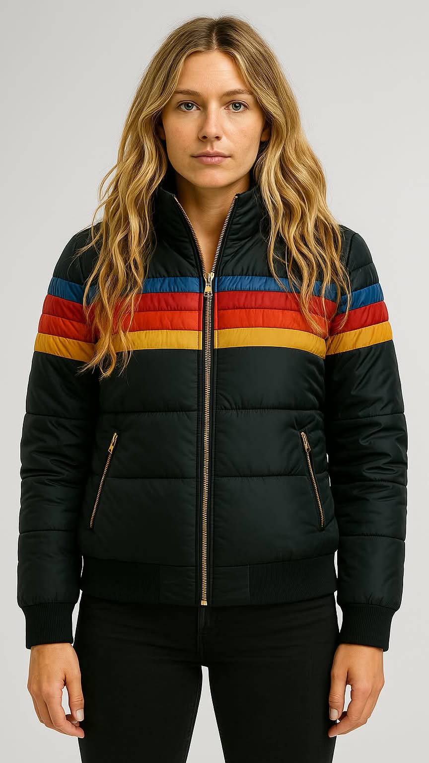 Veste matelassée à capuche pour femme avec détails à rayures