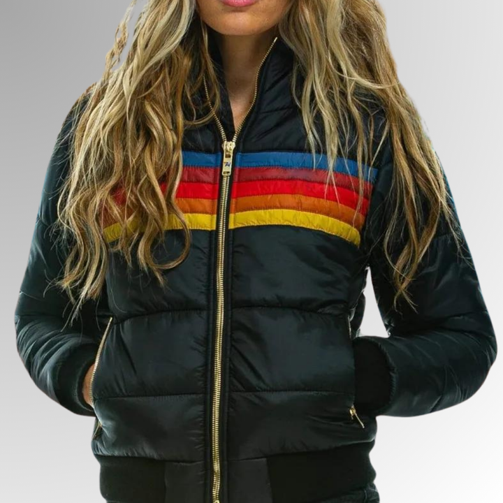 Veste matelassée à capuche pour femme avec détails à rayures
