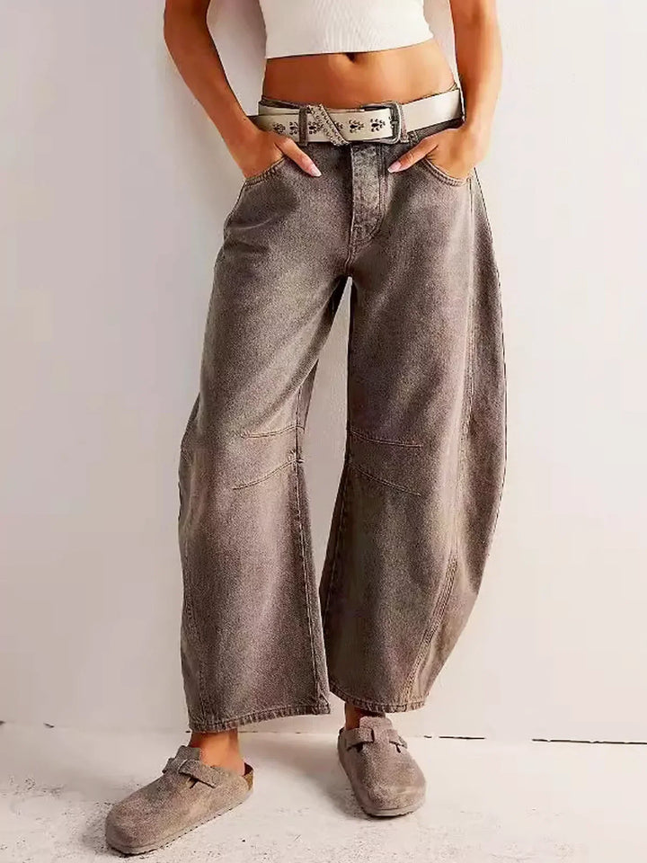 Women's Leopard Print Wide Leg Denim Pants
