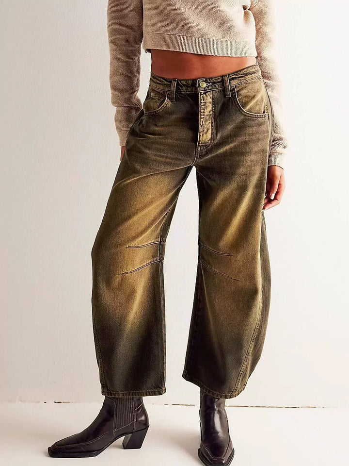 Women's Leopard Print Wide Leg Denim Pants