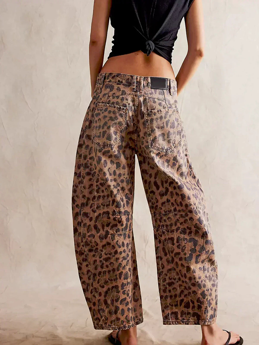 Women's Leopard Print Wide Leg Denim Pants
