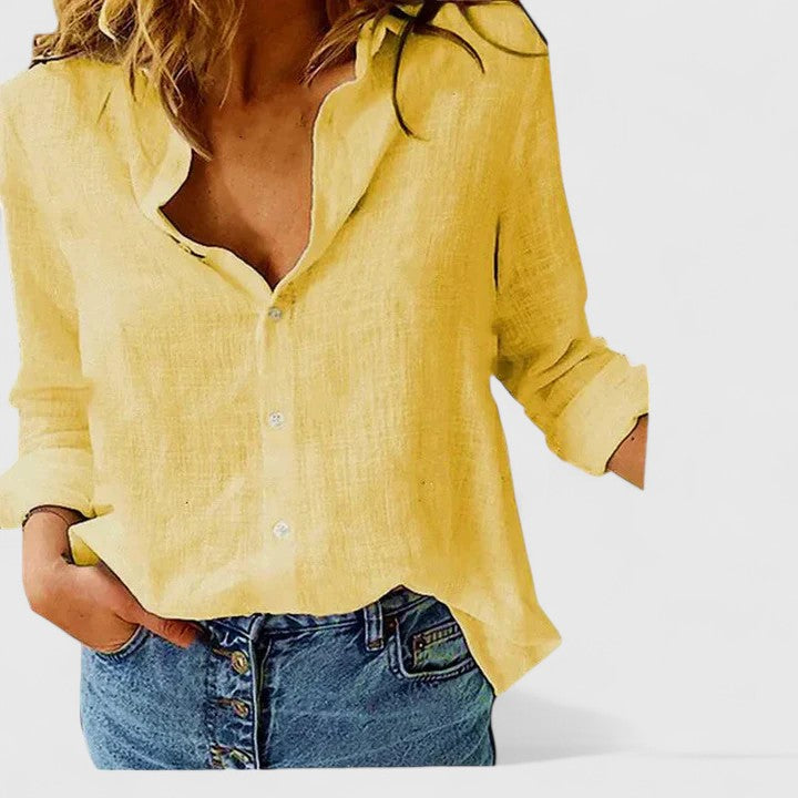 Lily | Women's Casual V-Neck Button Blouse-The Yellow Prime